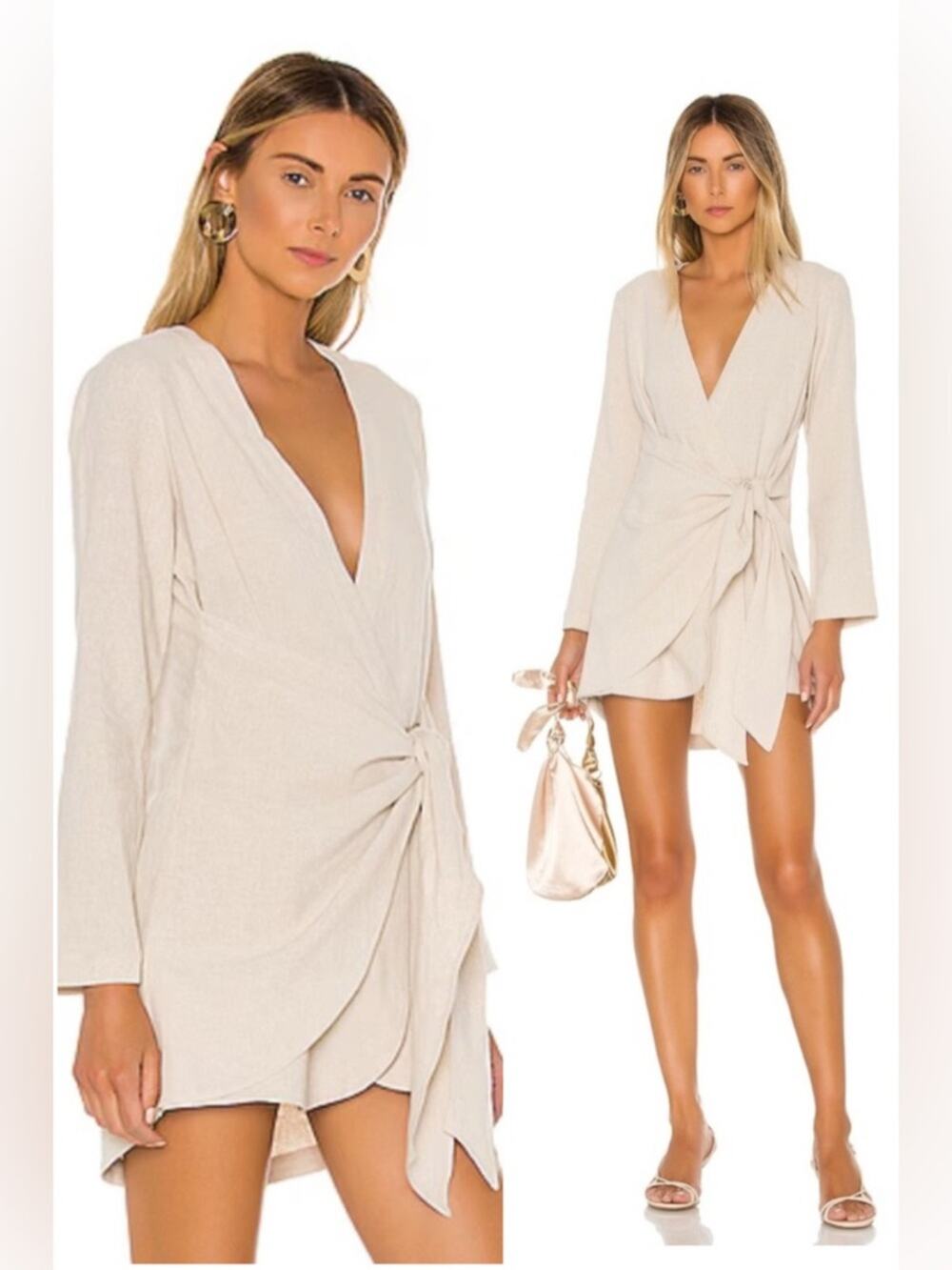 L’Academie Meadow Taupe Wrap Mini Dress Tie Waist Revolve NWT Size Medium